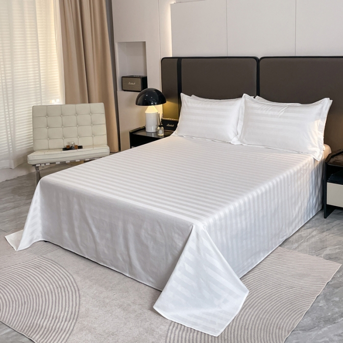 91家纺网 家纺一手货源 找家纺 罗菲尼 2025新款星级酒店缎条四件套白色缎条