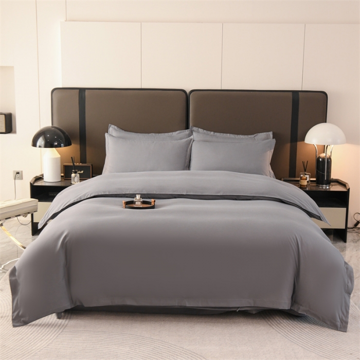 91家纺网 家纺一手货源 找家纺 罗菲尼 2025新款星级酒店纯色四件套 灰色