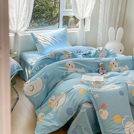 91家纺网 家纺一手货源 找家纺 萌宝老粗布 2025高支高密纯棉磨毛印花四件套 快乐鸭