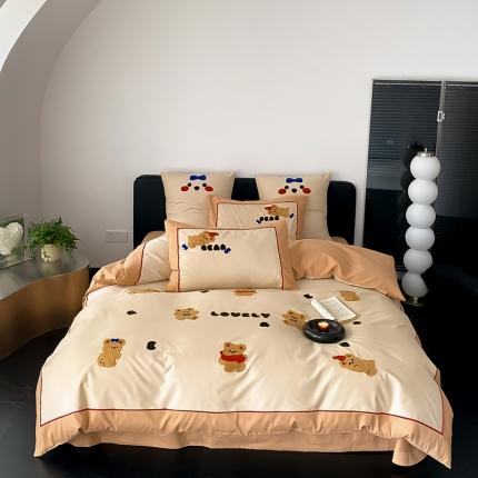 MIU缪家居 2023新款100支全棉磨毛系列四件套-曲奇熊 曲奇熊橘棕色