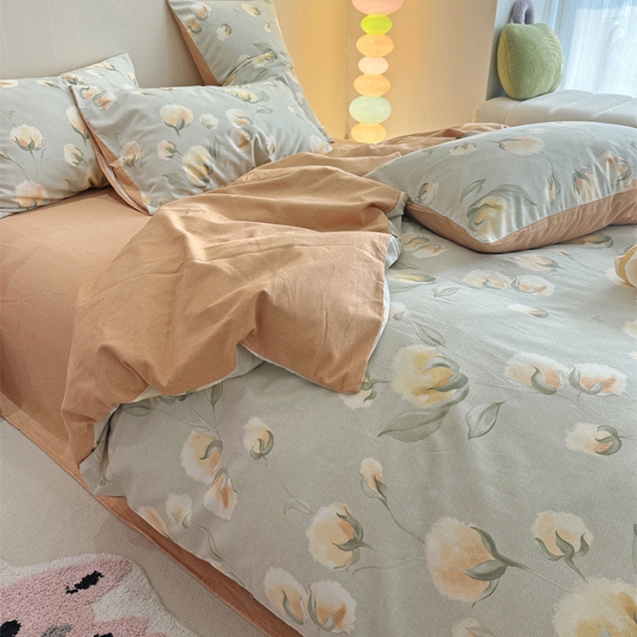 91家纺网 家纺一手货源 找家纺 千朵 2023新款全棉生态磨毛四件套 碧秋灰