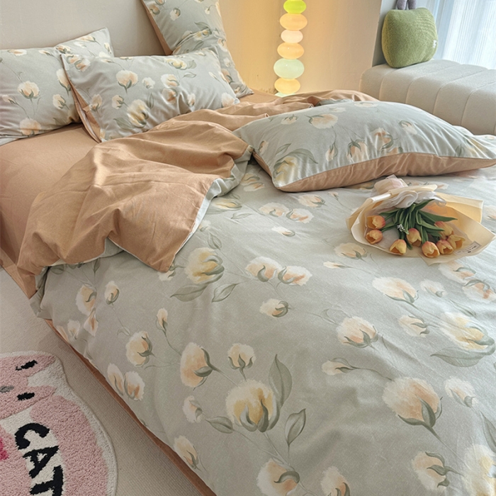 91家纺网 家纺一手货源 找家纺 千朵 2023新款全棉生态磨毛四件套 碧秋灰