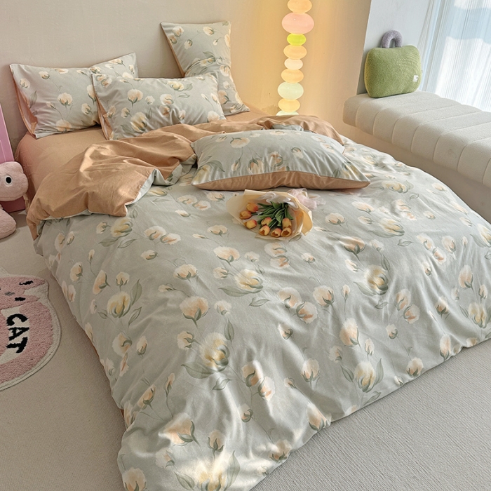 91家纺网 家纺一手货源 找家纺 千朵 2023新款全棉生态磨毛四件套 碧秋灰