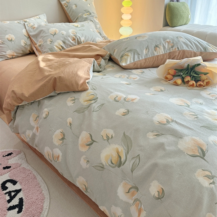 91家纺网 家纺一手货源 找家纺 千朵 2023新款全棉生态磨毛四件套 碧秋灰