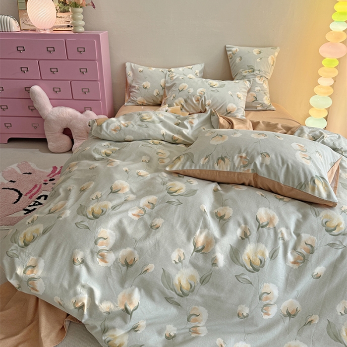 91家纺网 家纺一手货源 找家纺 千朵 2023新款全棉生态磨毛四件套 碧秋灰