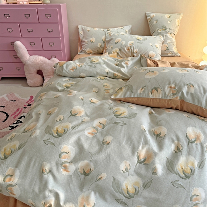 91家纺网 家纺一手货源 找家纺 千朵 2023新款全棉生态磨毛四件套 碧秋灰