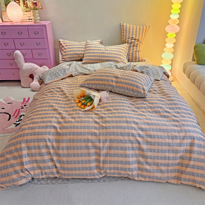 91家纺网 家纺一手货源 找家纺 千朵 2023新款全棉生态磨毛四件套 路易斯桔