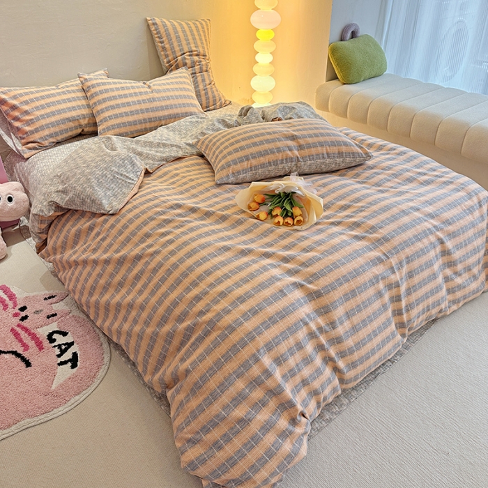 91家纺网 家纺一手货源 找家纺 千朵 2023新款全棉生态磨毛四件套 路易斯桔