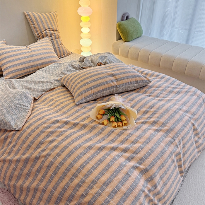 91家纺网 家纺一手货源 找家纺 千朵 2023新款全棉生态磨毛四件套 路易斯桔