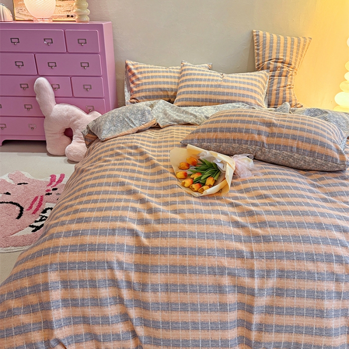 91家纺网 家纺一手货源 找家纺 千朵 2023新款全棉生态磨毛四件套 路易斯桔