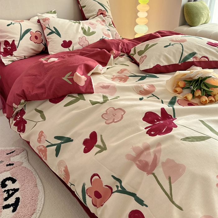 91家纺网 家纺一手货源 找家纺 千朵 2023新款全棉生态磨毛四件套 浅梦