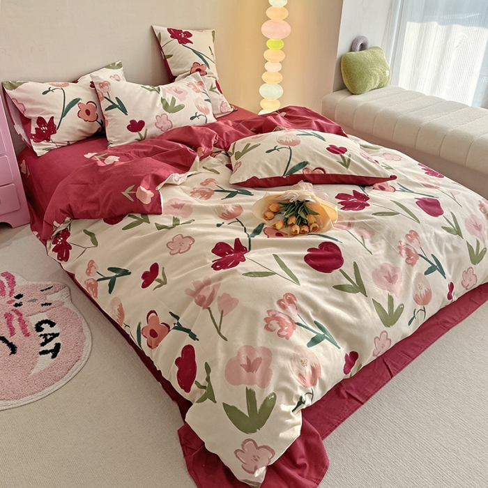 91家纺网 家纺一手货源 找家纺 千朵 2023新款全棉生态磨毛四件套 浅梦