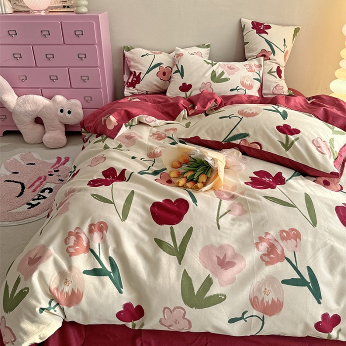 91家纺网 家纺一手货源 找家纺 千朵 2023新款全棉生态磨毛四件套 浅梦