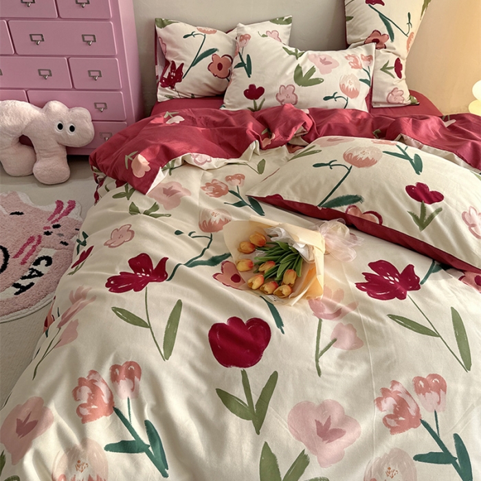 91家纺网 家纺一手货源 找家纺 千朵 2023新款全棉生态磨毛四件套 浅梦