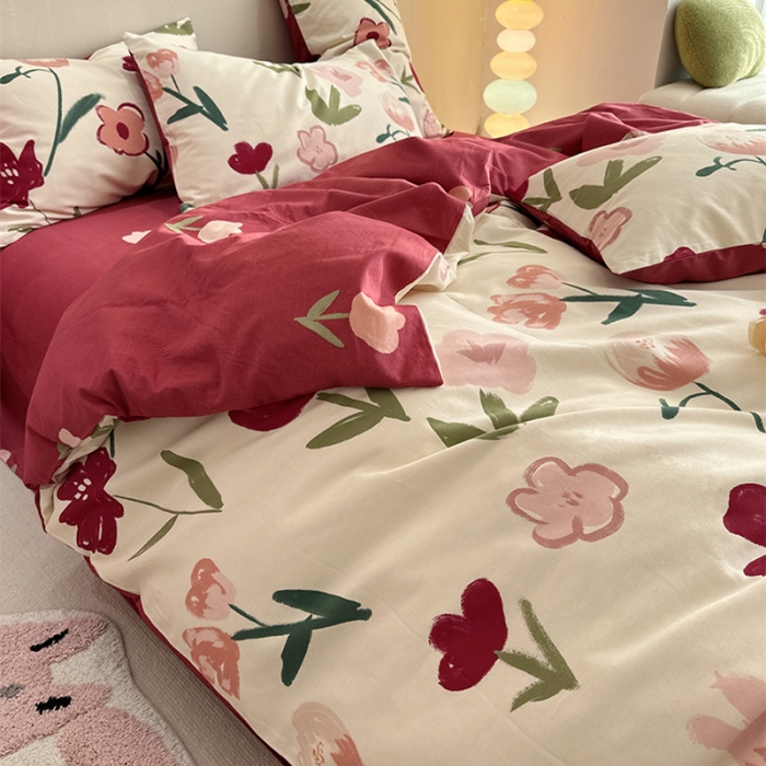 91家纺网 家纺一手货源 找家纺 千朵 2023新款全棉生态磨毛四件套 浅梦