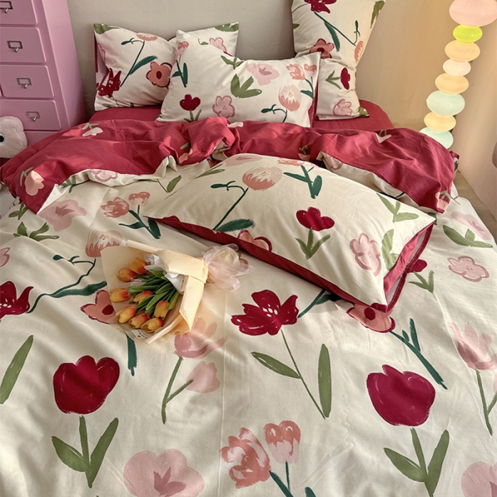 91家纺网 家纺一手货源 找家纺 千朵 2023新款全棉生态磨毛四件套 浅梦