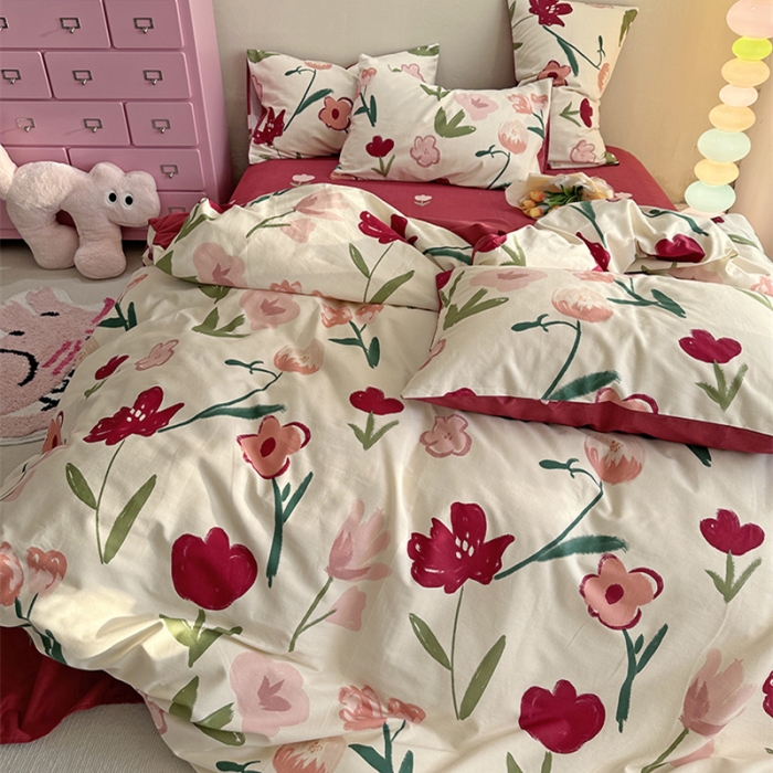 91家纺网 家纺一手货源 找家纺 千朵 2023新款全棉生态磨毛四件套 浅梦