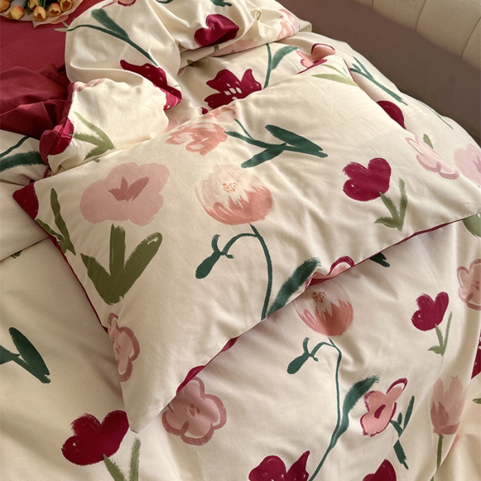 91家纺网 家纺一手货源 找家纺 千朵 2023新款全棉生态磨毛四件套 浅梦