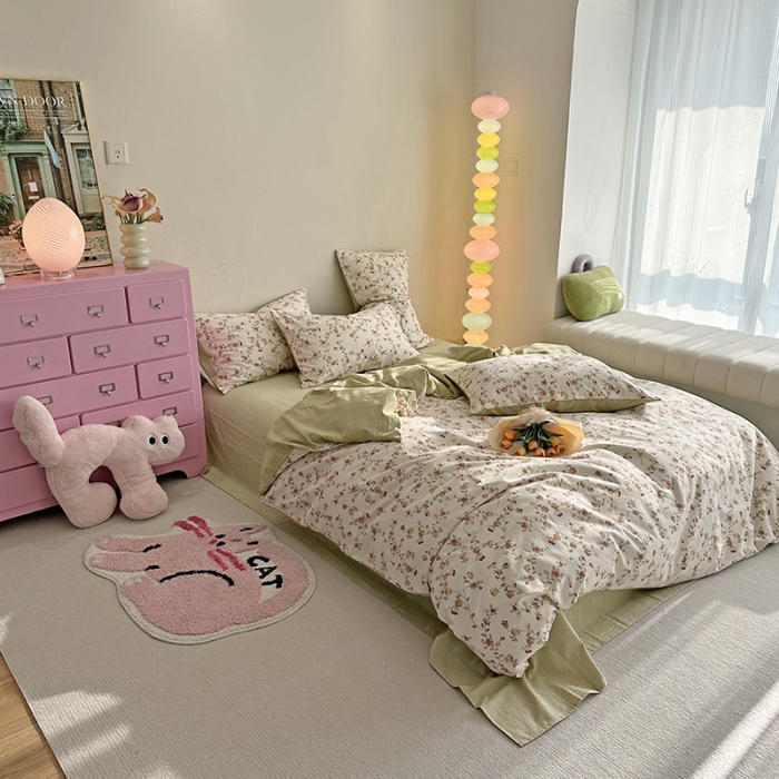 91家纺网 家纺一手货源 找家纺 千朵 2023新款全棉生态磨毛四件套 清新花研