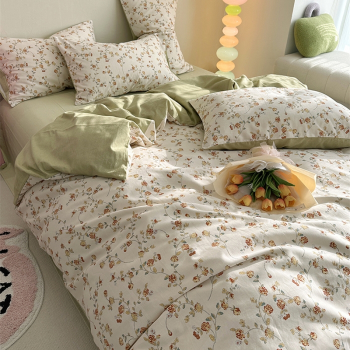 91家纺网 家纺一手货源 找家纺 千朵 2023新款全棉生态磨毛四件套 清新花研