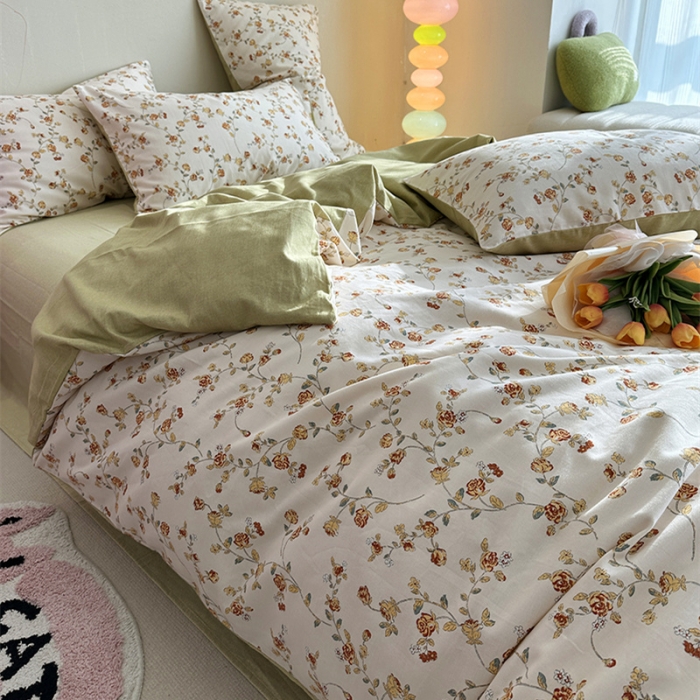 91家纺网 家纺一手货源 找家纺 千朵 2023新款全棉生态磨毛四件套 清新花研