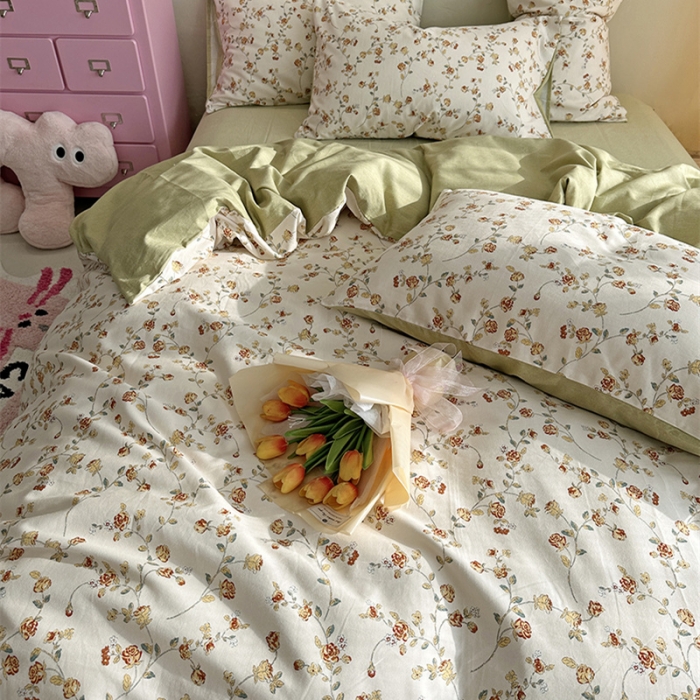 91家纺网 家纺一手货源 找家纺 千朵 2023新款全棉生态磨毛四件套 清新花研