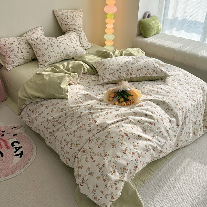 91家纺网 家纺一手货源 找家纺 千朵 2023新款全棉生态磨毛四件套 清新花研