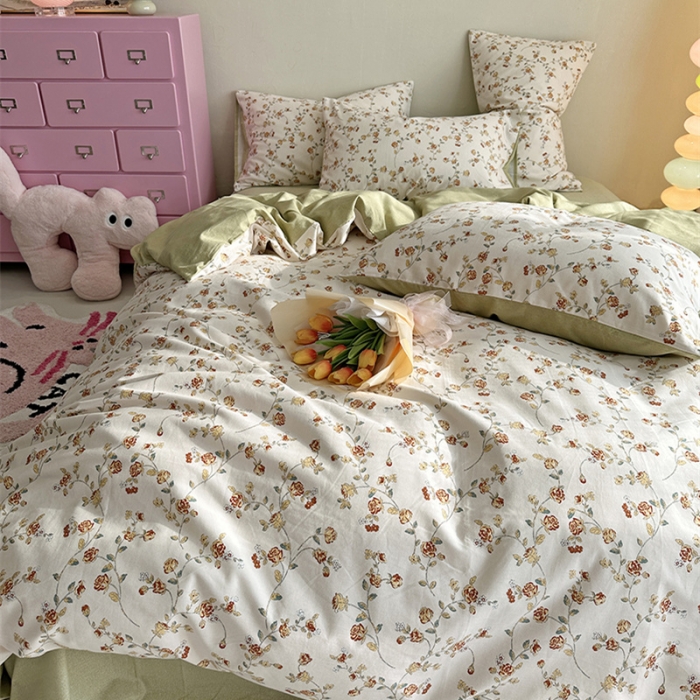 91家纺网 家纺一手货源 找家纺 千朵 2023新款全棉生态磨毛四件套 清新花研