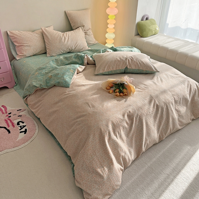 91家纺网 家纺一手货源 找家纺 千朵 2023新款全棉生态磨毛四件套 甜汐