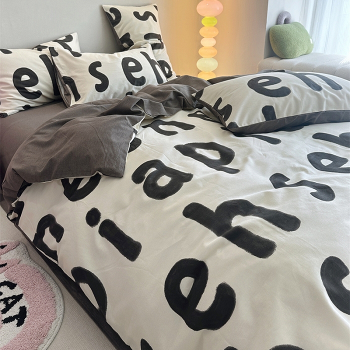 91家纺网 家纺一手货源 找家纺 千朵 2023新款全棉生态磨毛四件套 心动-黑