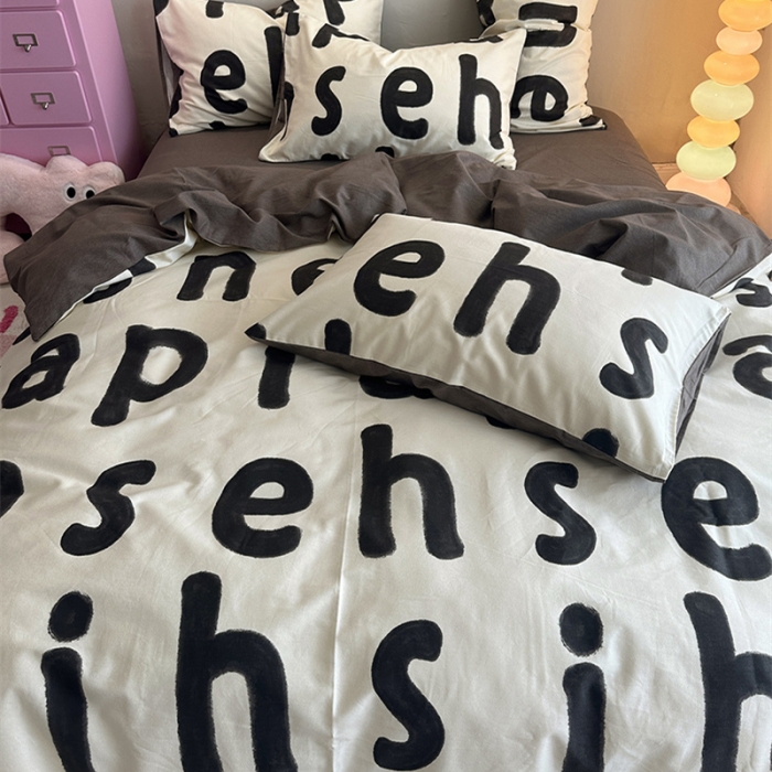 91家纺网 家纺一手货源 找家纺 千朵 2023新款全棉生态磨毛四件套 心动-黑