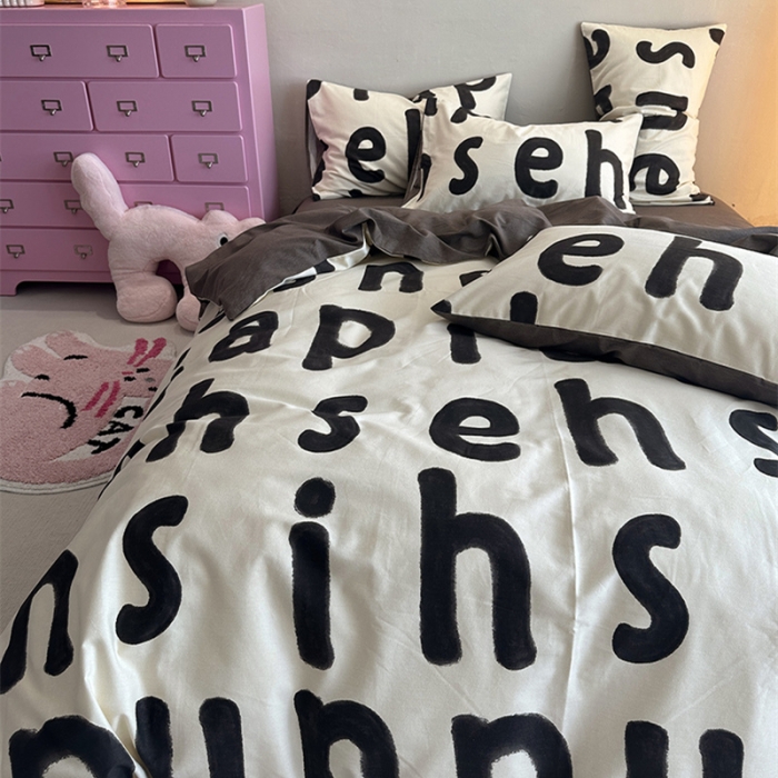 91家纺网 家纺一手货源 找家纺 千朵 2023新款全棉生态磨毛四件套 心动-黑