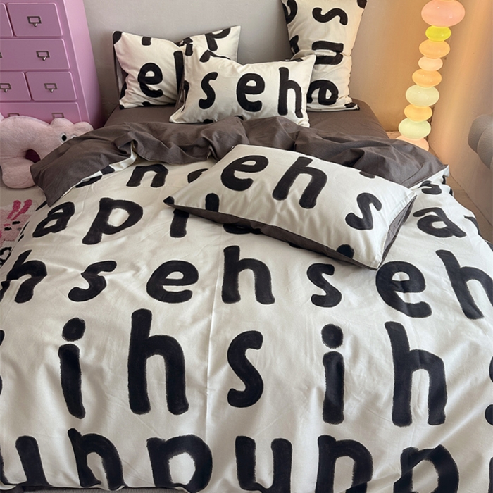 91家纺网 家纺一手货源 找家纺 千朵 2023新款全棉生态磨毛四件套 心动-黑