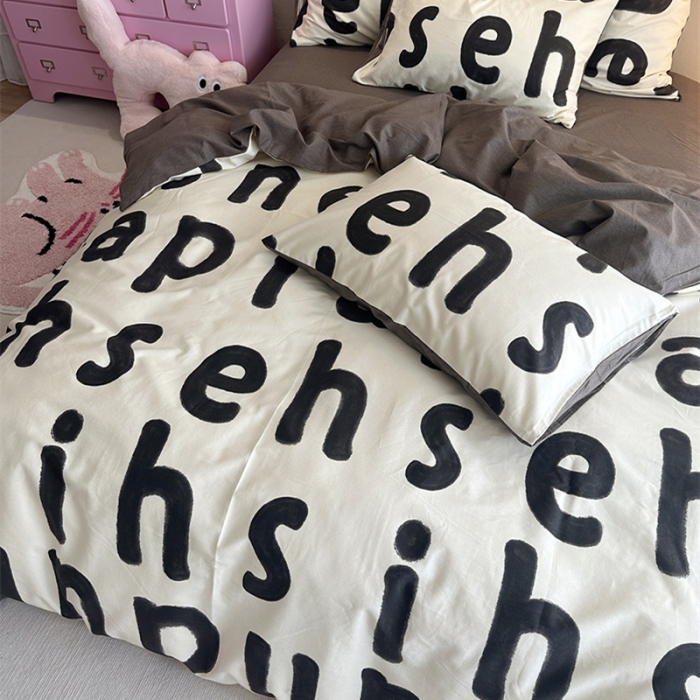 91家纺网 家纺一手货源 找家纺 千朵 2023新款全棉生态磨毛四件套 心动-黑