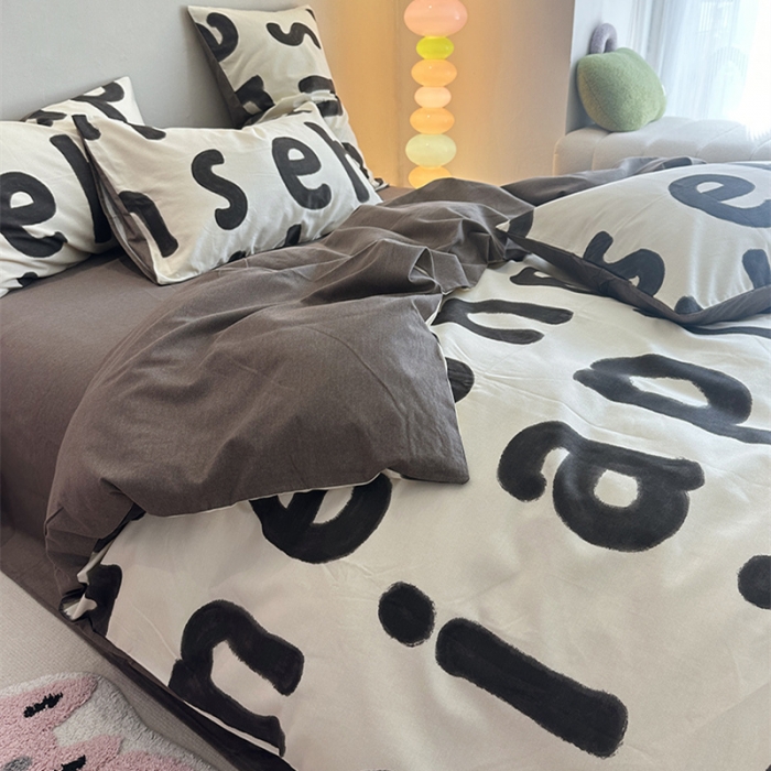 91家纺网 家纺一手货源 找家纺 千朵 2023新款全棉生态磨毛四件套 心动-黑