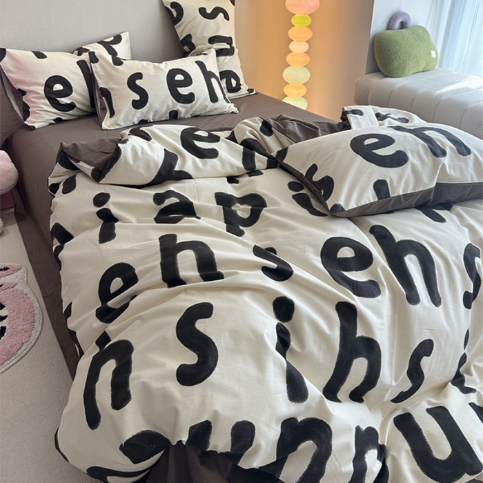 91家纺网 家纺一手货源 找家纺 千朵 2023新款全棉生态磨毛四件套 心动-黑