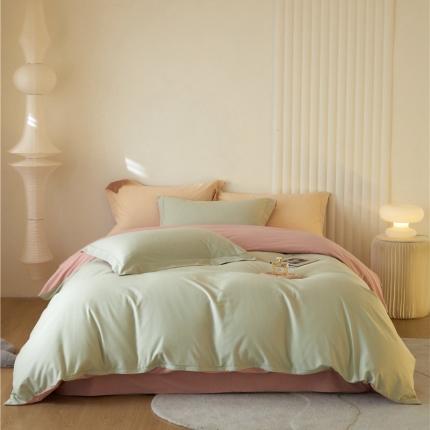 91家纺网 家纺一手货源 找家纺 薏思 2025新款纯色全棉生态磨毛纯棉四件套系列 薄荷红豆沙