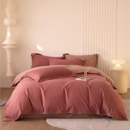 91家纺网 家纺一手货源 找家纺 薏思 2025新款纯色全棉生态磨毛纯棉四件套系列 红豆奶咖