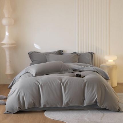 91家纺网 家纺一手货源 找家纺 薏思 2025新款纯色全棉生态磨毛纯棉四件套系列 绅士灰浅灰