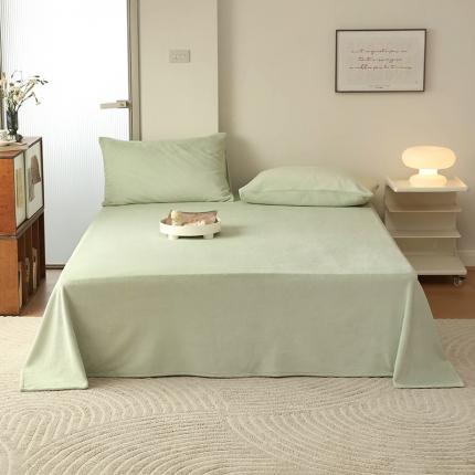 猪先生 2023新款牛奶绒纯色单品床单 草绿