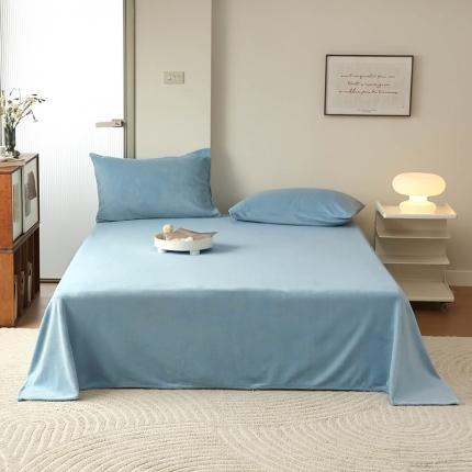 猪先生 2023新款牛奶绒纯色单品床单 天空蓝