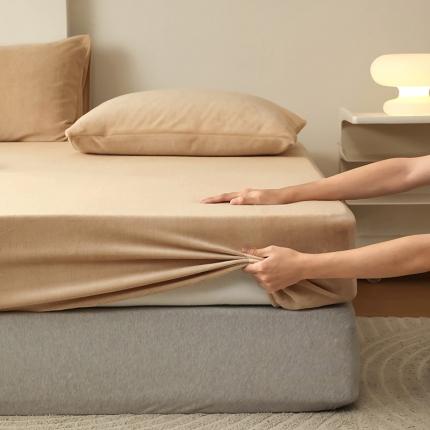 Mr.pig猪先生水洗棉 2023新款牛奶绒纯色单品床笠 奶咖