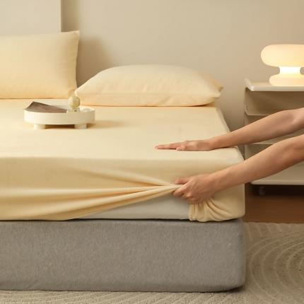 Mr.pig猪先生水洗棉 2023新款牛奶绒纯色单品床笠 奶油黄