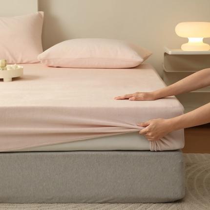 Mr.pig猪先生水洗棉 2023新款牛奶绒纯色单品床笠 蔷薇粉