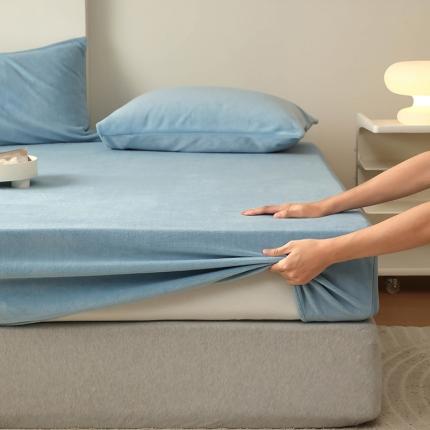 Mr.pig猪先生水洗棉 2023新款牛奶绒纯色单品床笠 天空蓝