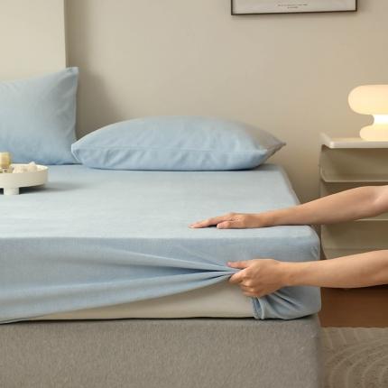 Mr.pig猪先生水洗棉 2023新款牛奶绒纯色单品床笠 婴儿蓝