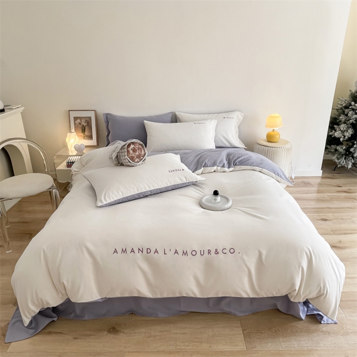 91家纺网 家纺一手货源 找家纺 布可 2025秋冬新款云朵绒轻奢刺绣四件套-慕斯 慕斯-白桃色