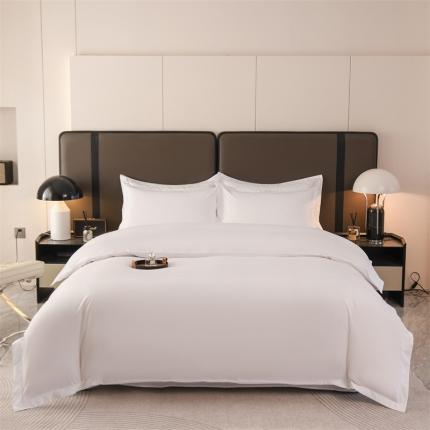 91家纺网 家纺一手货源 找家纺 罗菲尼 2025新款星级酒店高仿棉飞边纯色四件套 白色