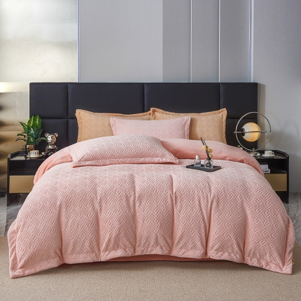 91家纺网 家纺一手货源 找家纺 牛奶绒宝宝水晶绒兰法莱冰岛绒简约轻奢拼角拼接保暖冬季立体浮雕四件套瑞达