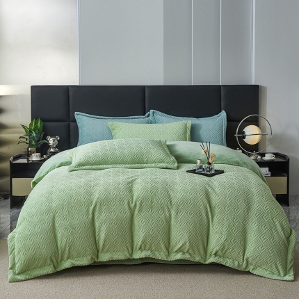 91家纺网 家纺一手货源 找家纺 牛奶绒宝宝水晶绒兰法莱冰岛绒简约轻奢拼角拼接保暖冬季立体浮雕四件套瑞达